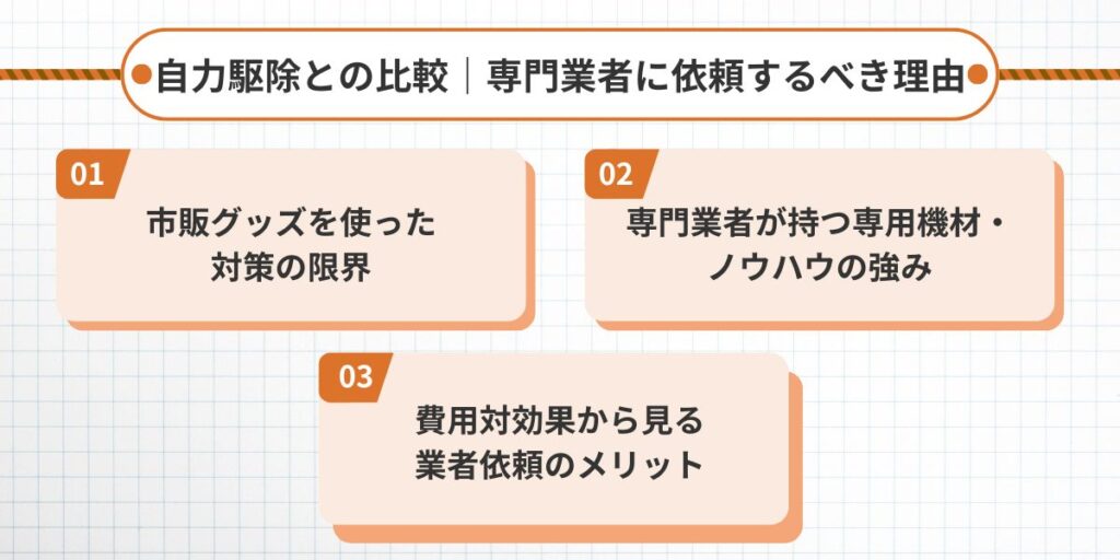 自力駆除との比較|専門業者に依頼するべき理由