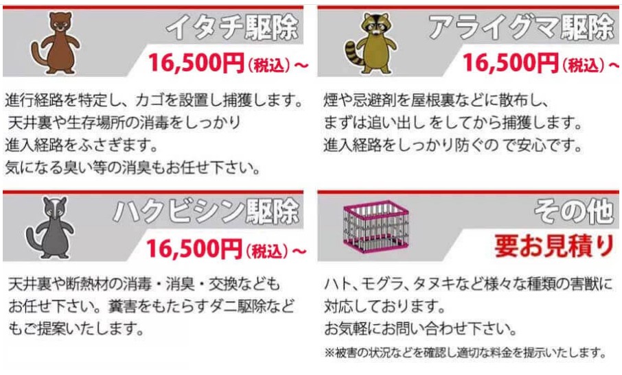 ムシプロテック害獣料金2