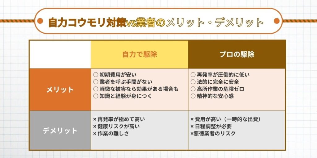 福岡コウモリ‐自力メリット・デメリット